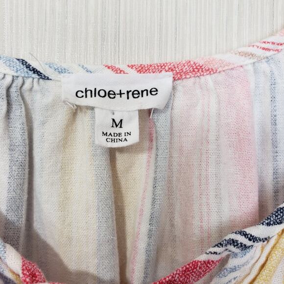 Chloe + Rene striped linen blend ruffle short sleeve tie front shirt womans sz M - Picture 5 of 6